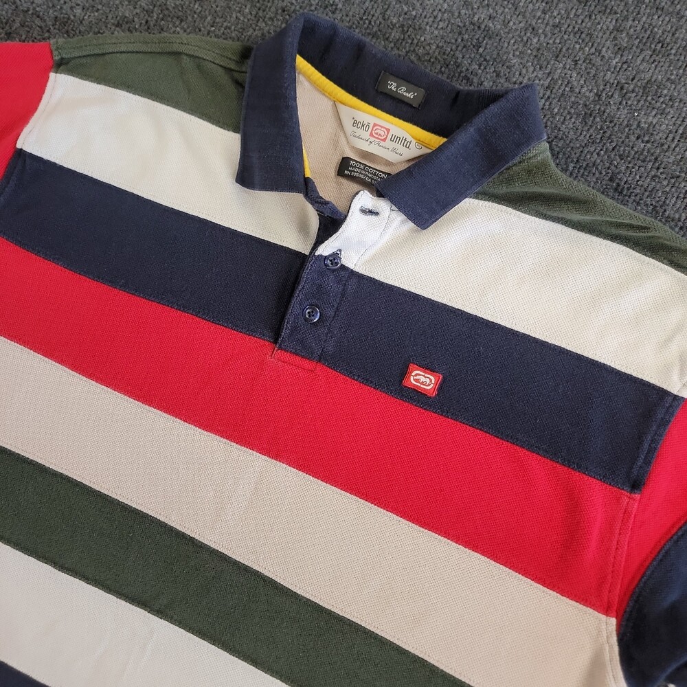 ECKO Unlimited Polo Dress T-Shirt Mens XL Striped The Banks